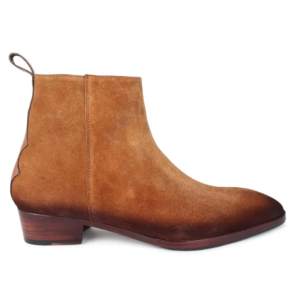 Tan Burnished Suede Modern Zip boots