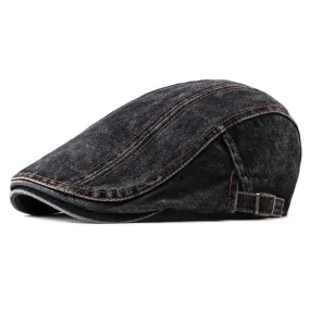 Washed Denim Flat Peaked Cap - Fushia
