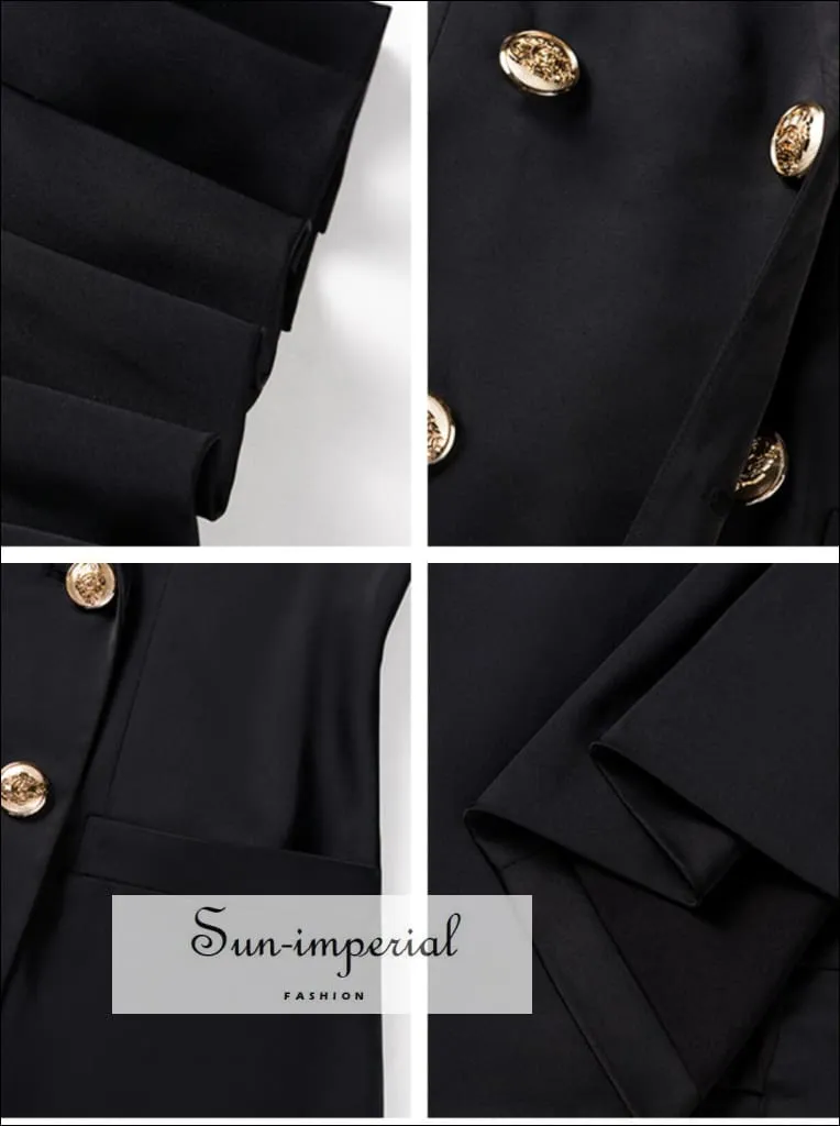 Women Slim Double-breasted Buttoned Elegant Vest Sleeveless Mini Dress with Ruffles detail