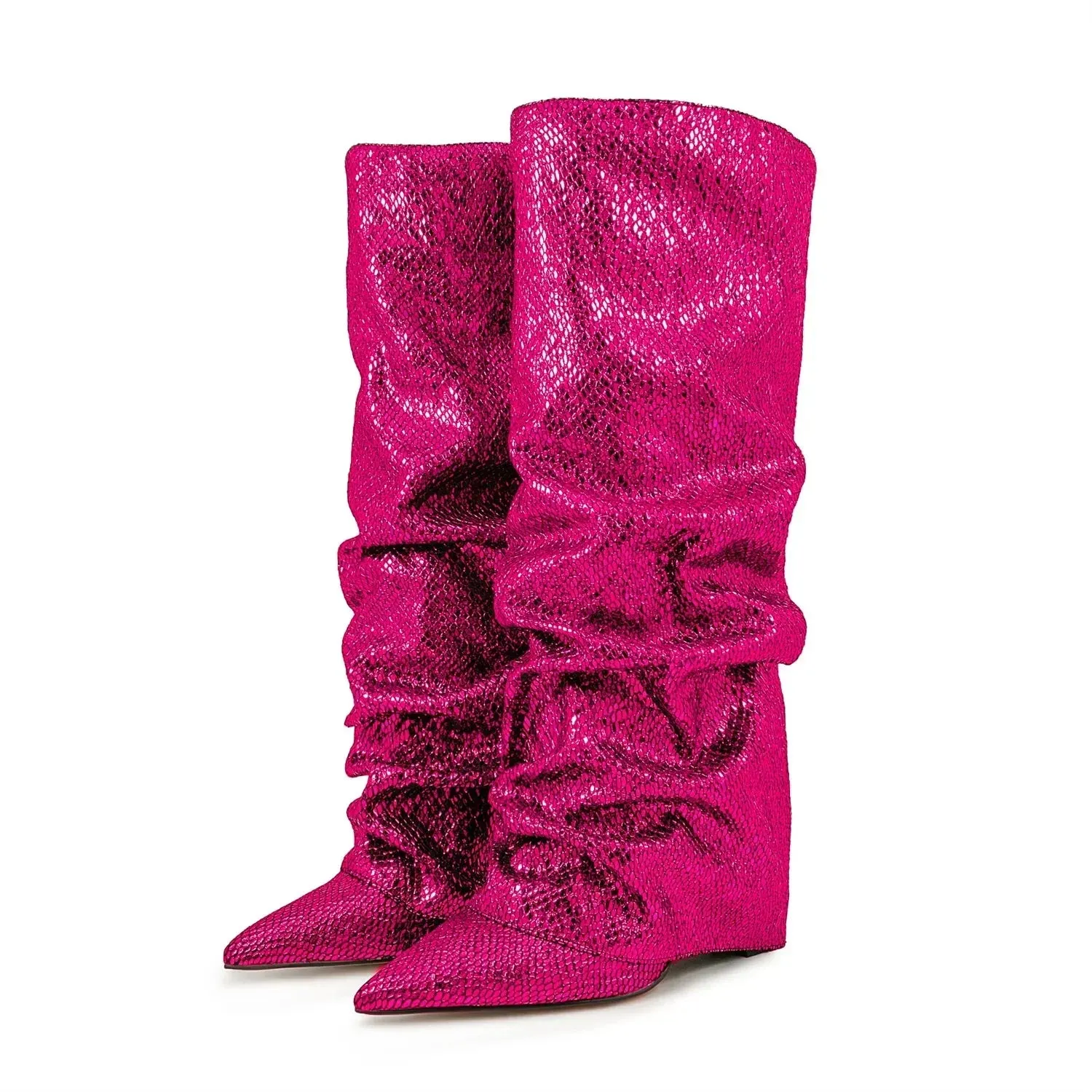 Wrinkled Knee Length Skirt Boots