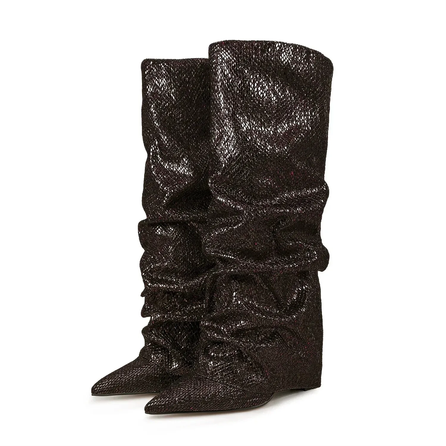 Wrinkled Knee Length Skirt Boots