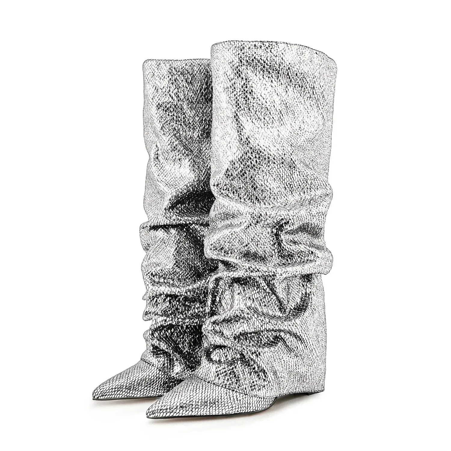 Wrinkled Knee Length Skirt Boots