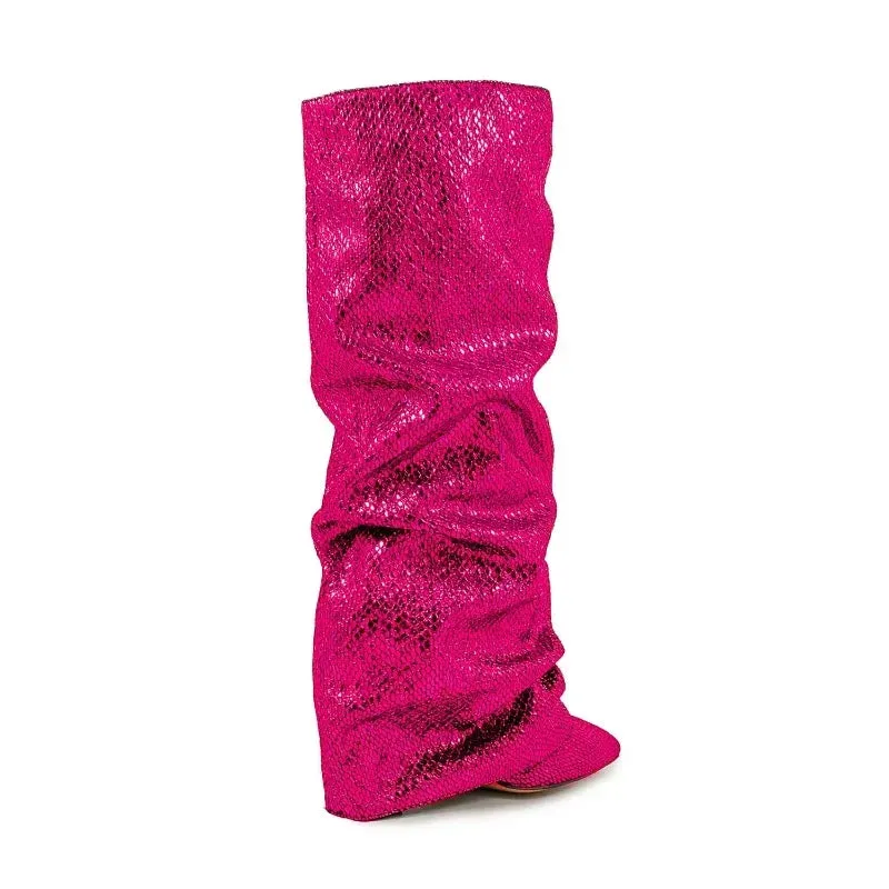 Wrinkled Knee Length Skirt Boots